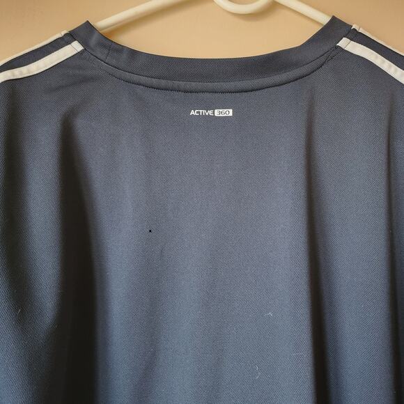 Adidas Shirt Mens Size XL Short Sleeve Embroidered Three Stripe Navy Blue Flaw - Picture 7 of 9